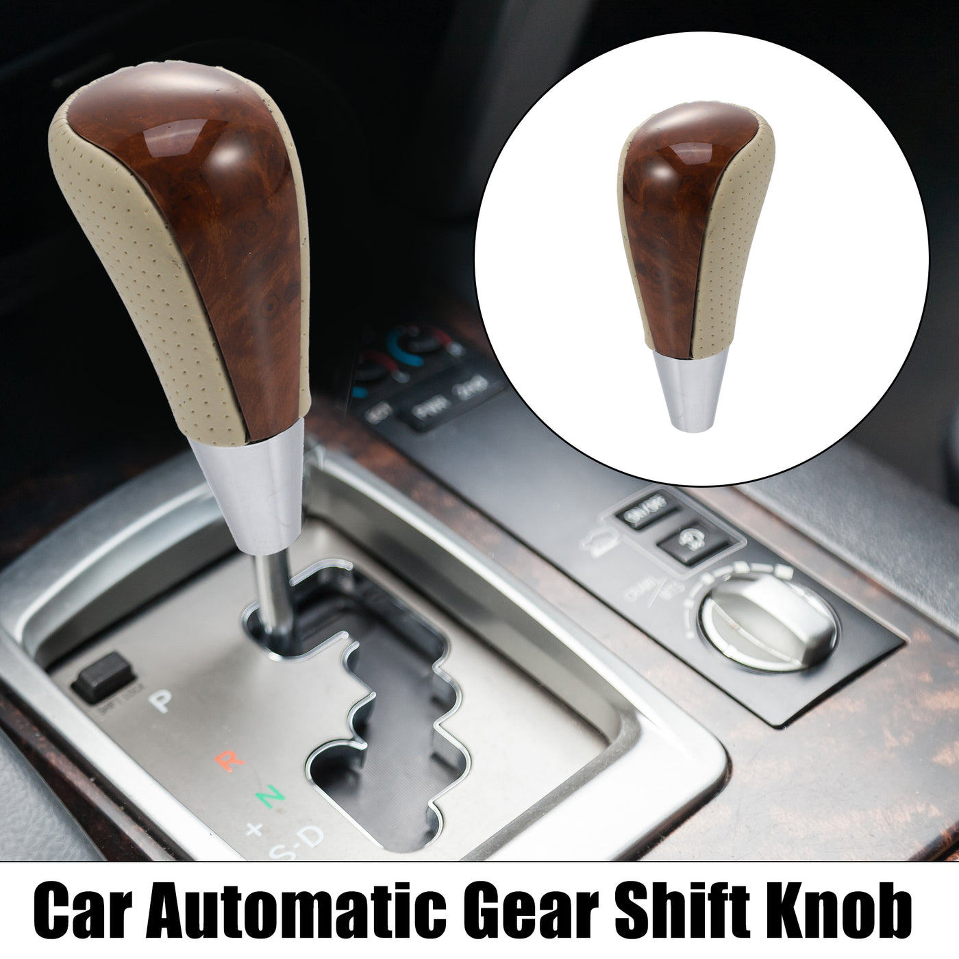 X AUTOHAUX Car Automatic Gear Stick Shift Knob for Toyota RAV4 Corolla Avalon Yaris 4Runner Sienna Camry Tacoma for Lexus ES GS SC RX LS Beige Brown Wood Grain