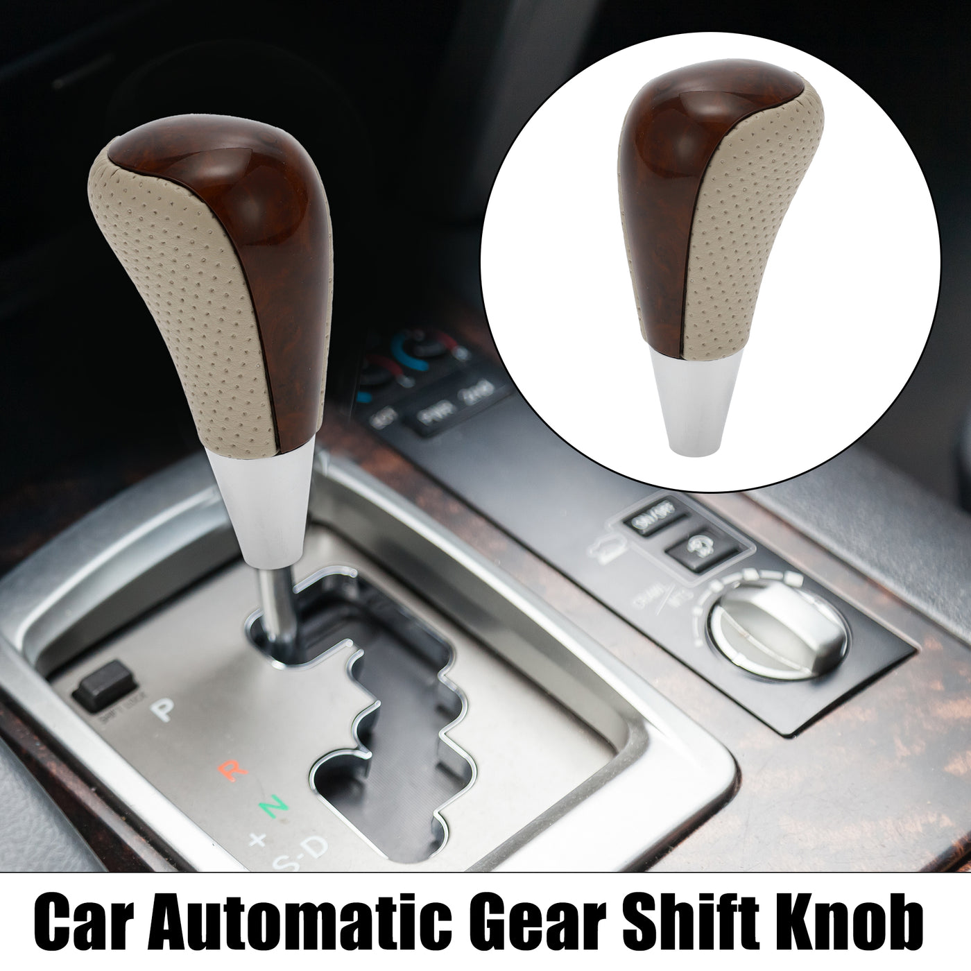 X AUTOHAUX Car Automatic Gear Stick Shift Knob for Toyota RAV4 Corolla Avalon Yaris 4Runner Sienna Camry Tacoma for Lexus ES GS SC RX LS Beige Brown Wood Pattern