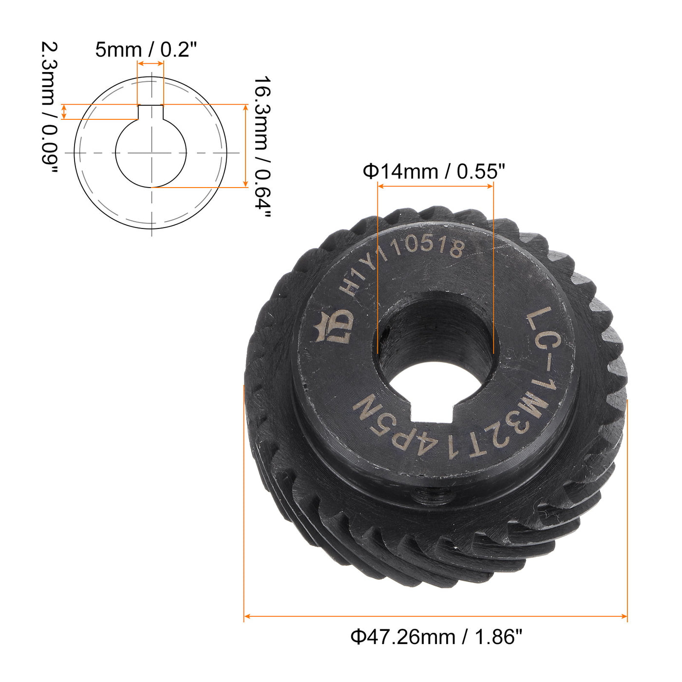 Harfington Helical Gear 14mm Inner Dia 32T 1 Mod Hardened Steel Motor Gear, Left Direction