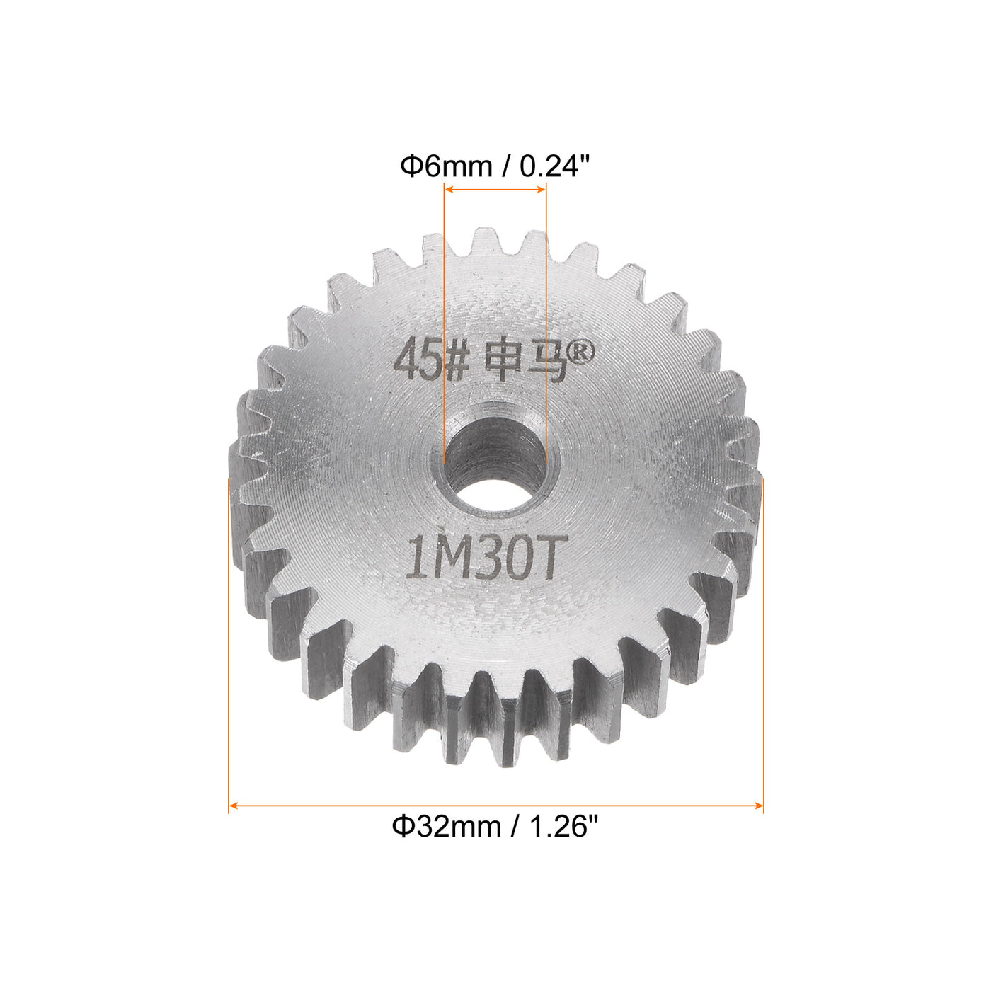 Harfington Straight Spur Gear 6mm Inner Aperture 30T 1 Module 45# Steel Motor Gear