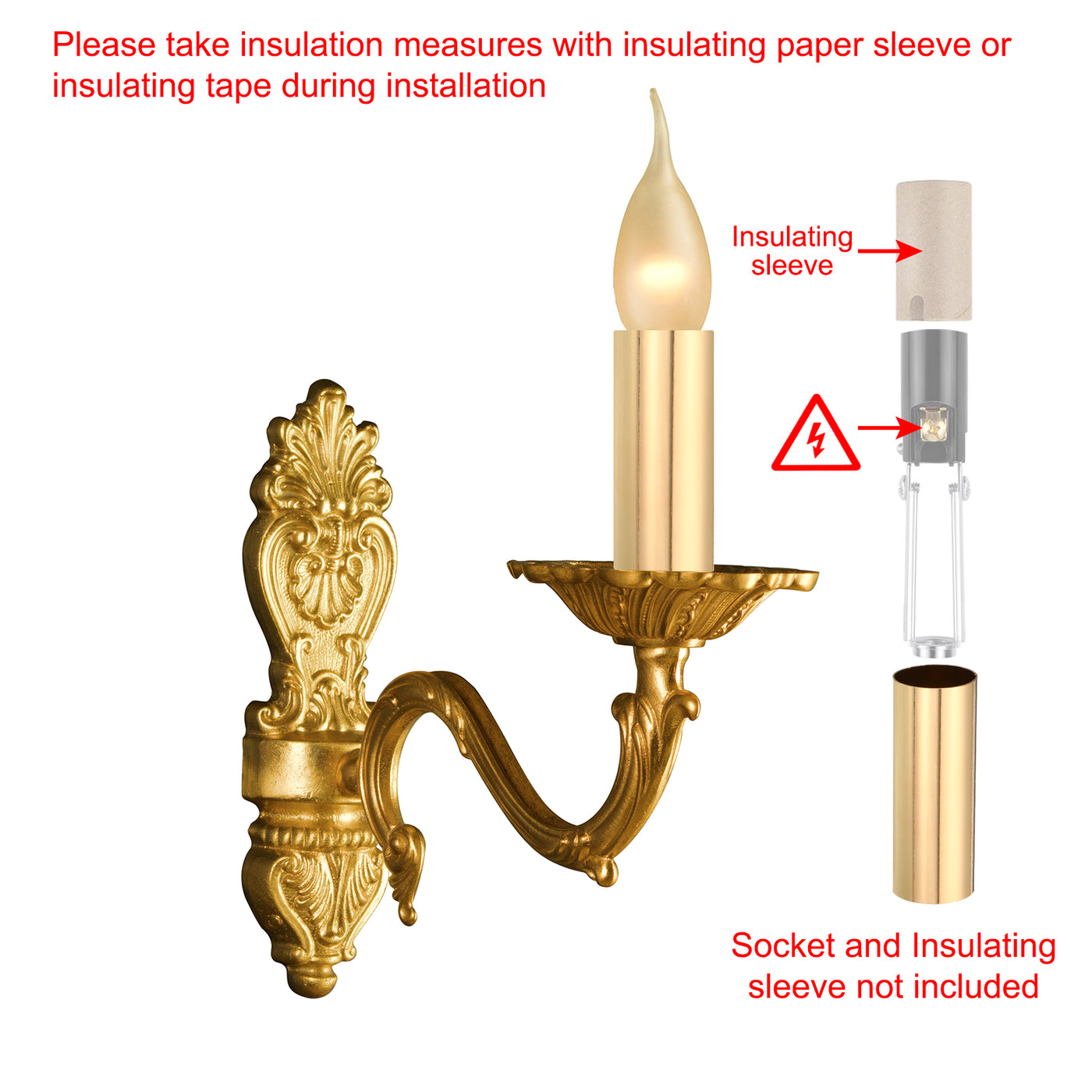 Harfington E12 Candle Socket Covers, 3.9 Inch Candelabra Base Holder, Gold Tone 6 Pcs