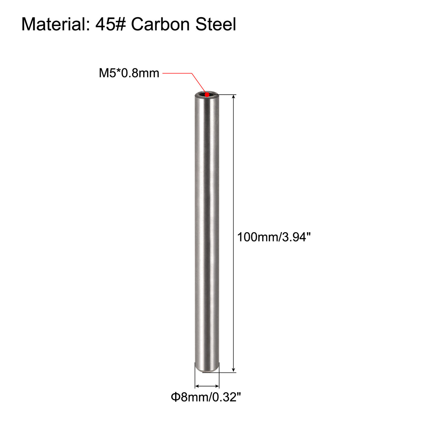 uxcell Uxcell M5 Internal Thread Dowel Pin 6pcs 8x100mm Chamfering Flat Carbon Steel Pin