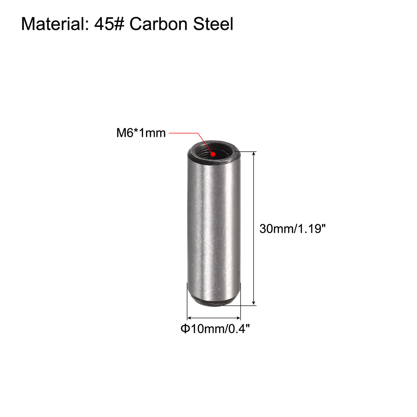 uxcell Uxcell M6 Internal Thread Dowel Pin 10pcs 10x30mm Chamfering Flat Carbon Steel Pin