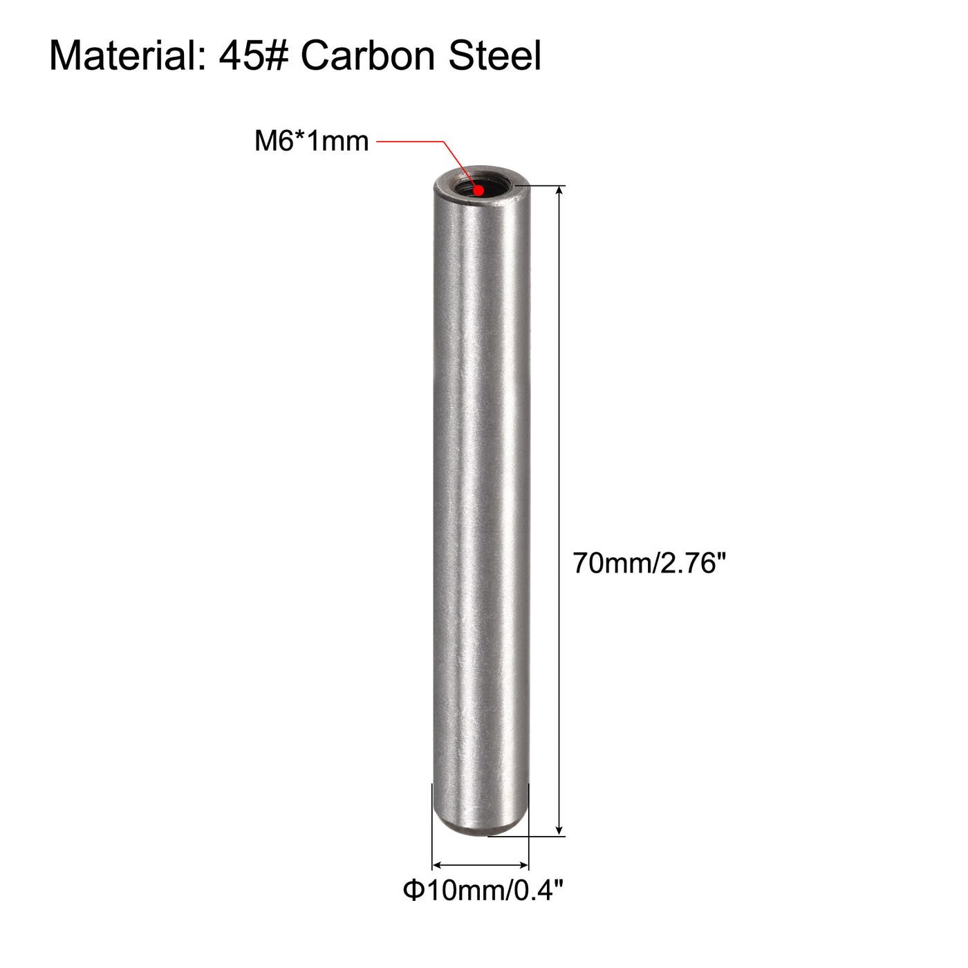 uxcell Uxcell 6 Stück M6 Innengewinde Dübelstift 10x70mm Anfasen Flacher Kohlenstoffstahl Zylindrischer Stift Bett Bücherregal Metall Geräte Industriestifte