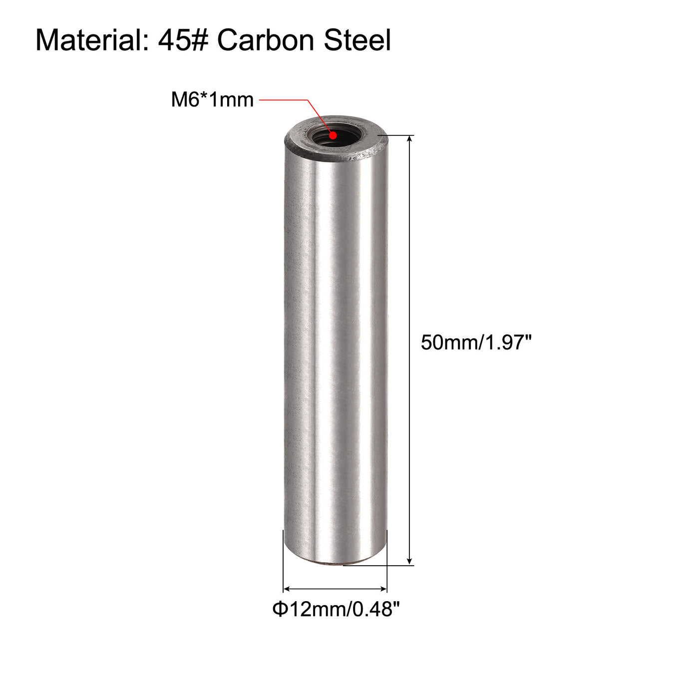 uxcell Uxcell M6 Internal Thread Dowel Pin 2pcs 12x50mm Chamfering Flat Carbon Steel Pin