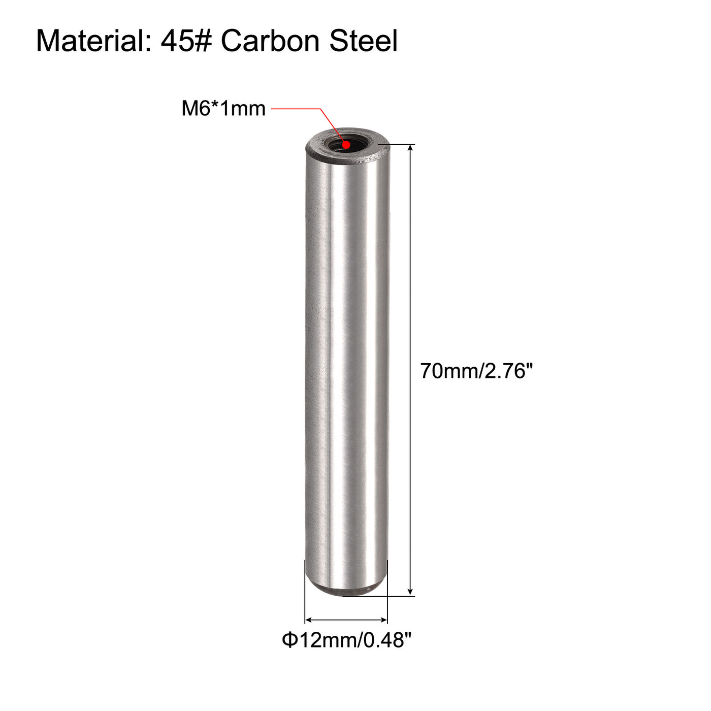 uxcell Uxcell M6 Internal Thread Dowel Pin 6pcs 12x70mm Chamfering Flat Carbon Steel Pin