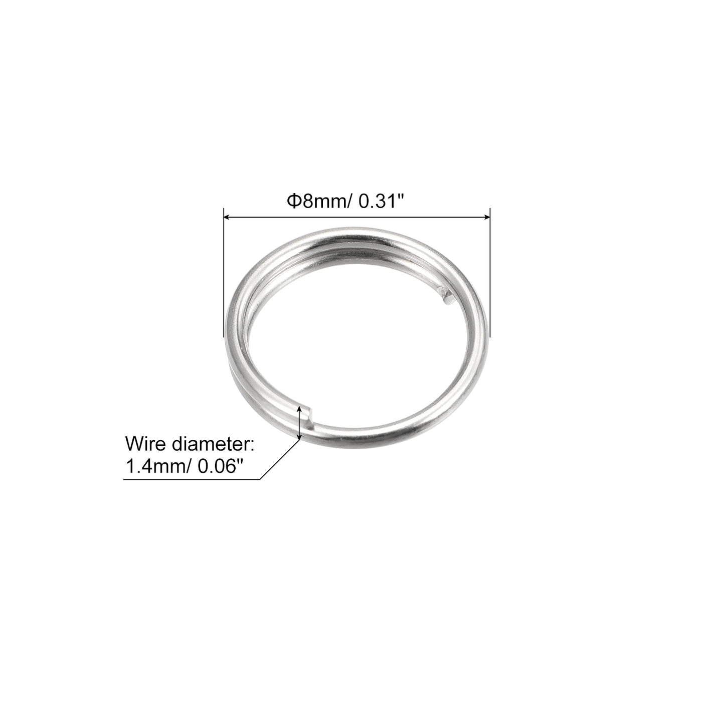 uxcell Uxcell 120Stk. Doppelte Schleifen Spaltringe 8mm kleine runde Schlüsselring Silberton