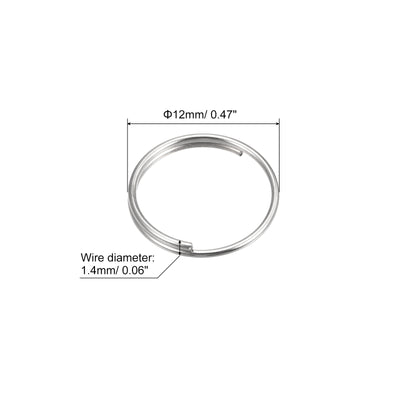 Harfington Uxcell Double Loops Split Rings, 12mm Small Round Key Ring Parts for DIY Crafts Making, Silver Tone 120Pcs