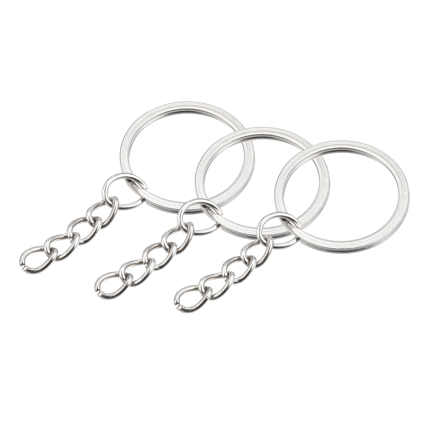 uxcell Uxcell 12Stk. Schlüsselanhänger Ring 1,7x25mm Rund flach mit Kette vernickelt Silberton