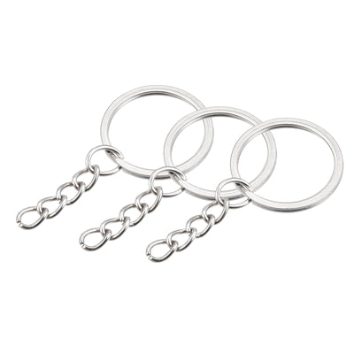 Harfington Uxcell 12Stk. Schlüsselanhänger Ring 1,7x25mm Rund flach mit Kette vernickelt Silberton