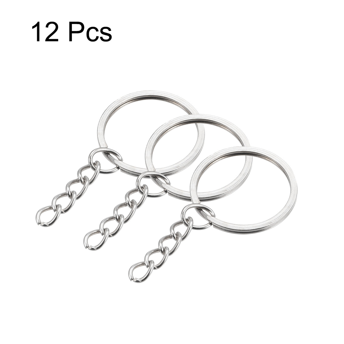 uxcell Uxcell 12Stk. Schlüsselanhänger Ring 2x27mm Rund flach mit Kette vernickelt Silberton