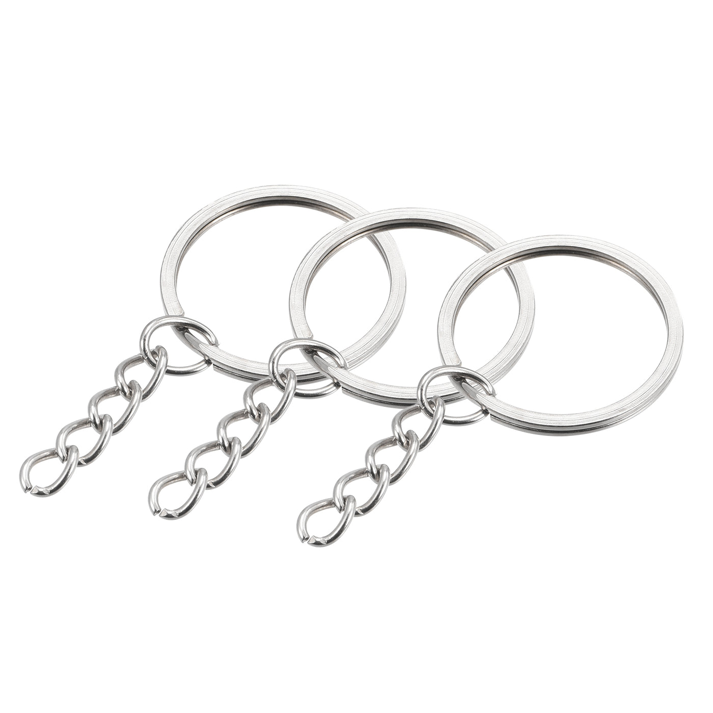 uxcell Uxcell 12Stk. Schlüsselanhänger Ring 2x27mm Rund flach mit Kette vernickelt Silberton