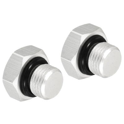 Harfington G1/8 Male Thread Hex Head Pipe Plug, 2 Pack Aluminum Nut Cap Socket Hose Fitting Adapter Connector for Water Fuel Gas Tube, Silver