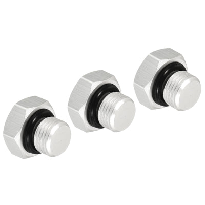 Harfington G1/8 Male Thread Hex Head Pipe Plug, 3 Pack Aluminum Nut Cap Socket Hose Fitting Adapter Connector for Water Fuel Gas Tube, Silver