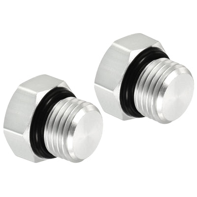 Harfington G1/4 Male Thread Hex Head Pipe Plug, 2 Pack Aluminum Nut Cap Socket Hose Fitting Adapter Connector for Water Fuel Gas Tube, Silver