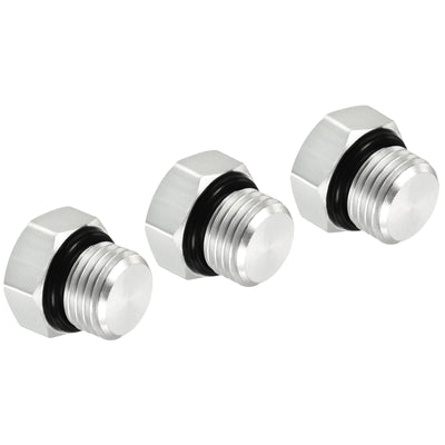 Harfington G1/4 Male Thread Hex Head Pipe Plug, 3 Pack Aluminum Nut Cap Socket Hose Fitting Adapter Connector for Water Fuel Gas Tube, Silver