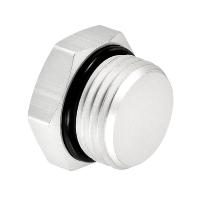 Harfington G1/2 Male Thread Hex Head Pipe Plug, Aluminum Nut Cap Socket Hose Fitting Adapter Connector for Water Fuel Gas Tube, Silver