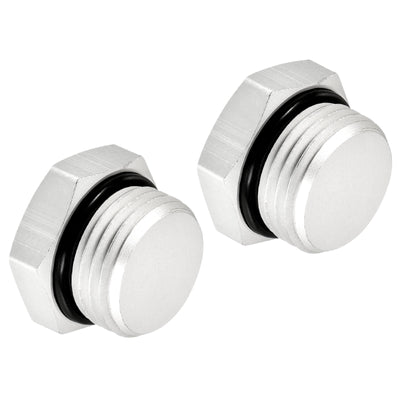 Harfington G1/2 Male Thread Hex Head Pipe Plug, 2 Pack Aluminum Nut Cap Socket Hose Fitting Adapter Connector for Water Fuel Gas Tube, Silver