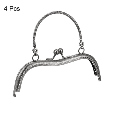 Harfington Uxcell Metal Purse Frames, 7.5" 4Pcs Kiss Lock Clasp Frame for Coin Bags DIY, Black