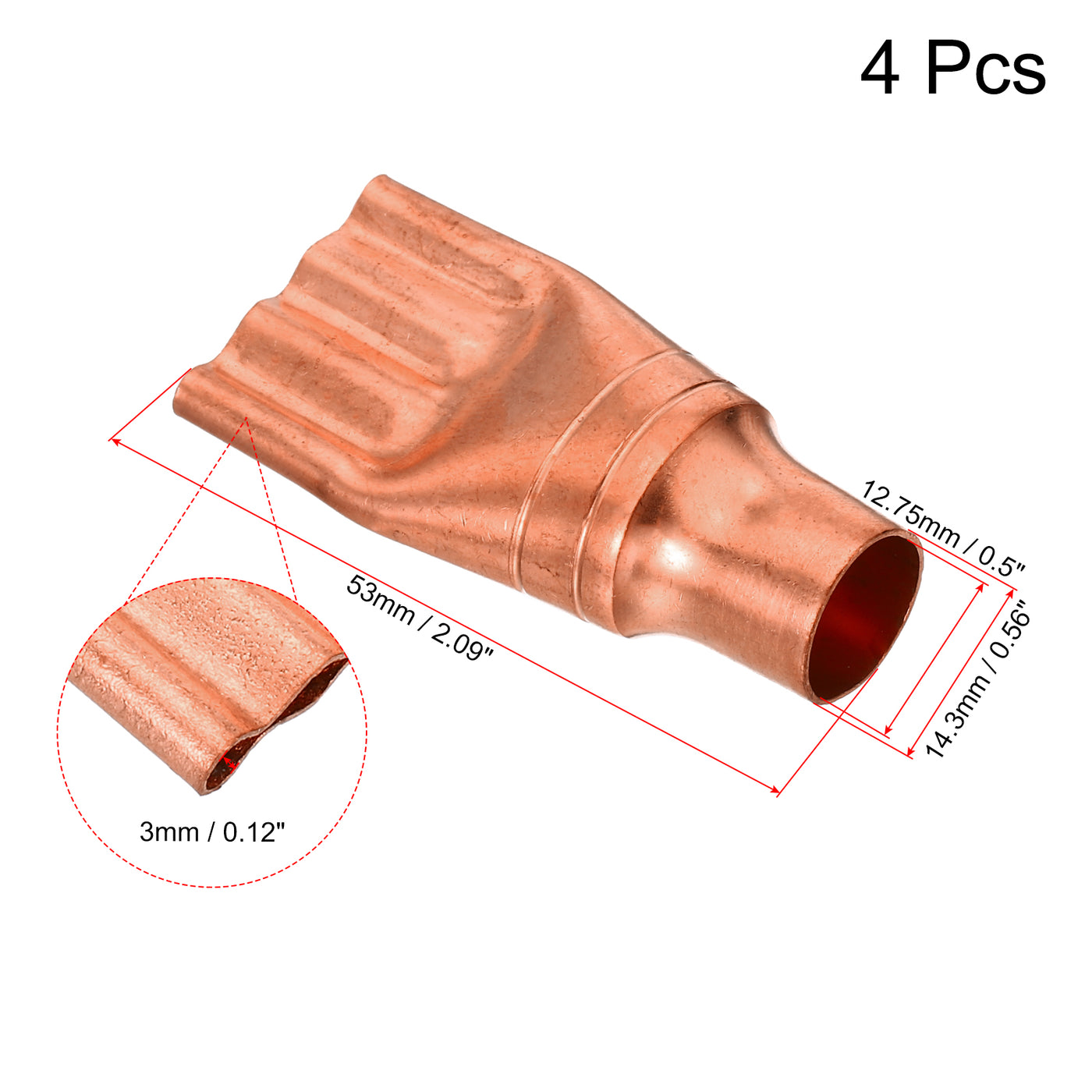 Harfington 4 Stück Kältekapillarrohrfilter Flüssigkeitsabscheider 12.75mm auf 3mm 4 Wege Flachkupferfitting für Klimaanlage Kühlschrank HLK Gefrierschrank