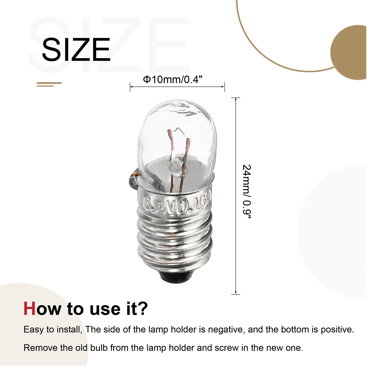 Harfington E10 Screw Base Miniature Bulbs DC 6.3V Warm Yellow Light Mini Lamps with Storage Box, 1 Set/15 Pack