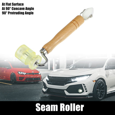 Harfington 1pcs Seam Roller Wallpaper Car Audio Sound Deadening Application Roller Tool for Auto Noise Wheel Hand Pressure Roller PU Wooden Handle