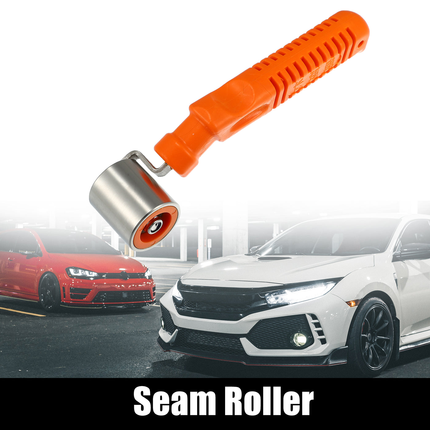 X AUTOHAUX 3.5cm Steel Seam Roller Wallpaper Car Audio Sound Deadening Application Roller Tool with Anti-Slip for Auto Noise Wheel Hand Pressure Roller Metal Plastic