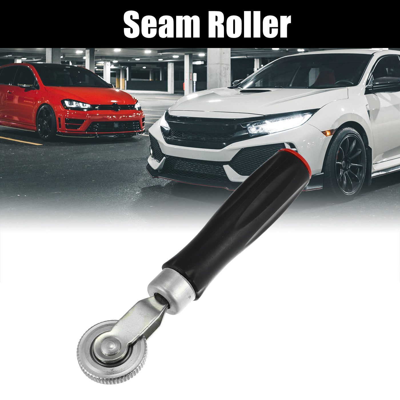 X AUTOHAUX Seam Roller 0.7cm Wallpaper Car Audio Sound Deadening Application Roller Tool for Auto Noise Wheel Hand Pressure Roller Metal Rubber