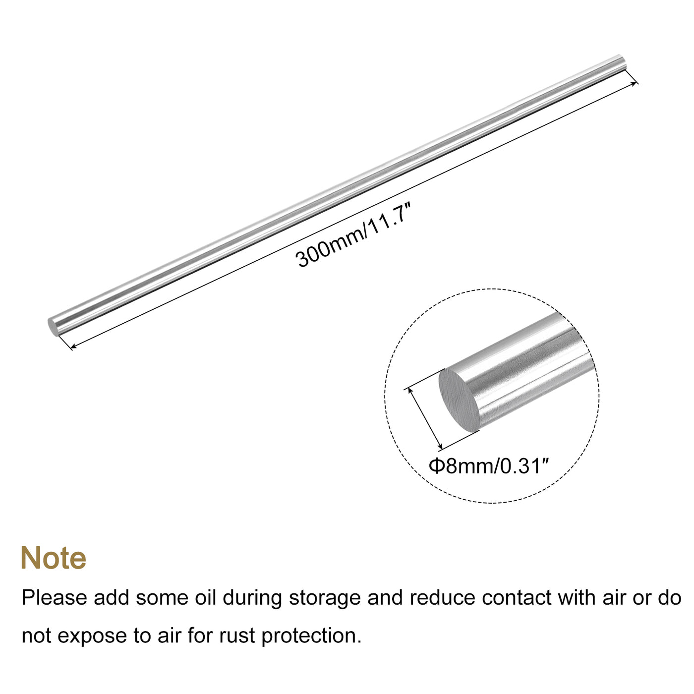 Harfington Round Steel Rod, Lathe Bar Stock Tool, for Shaft Gear,DIY Craft,8 x 300mm