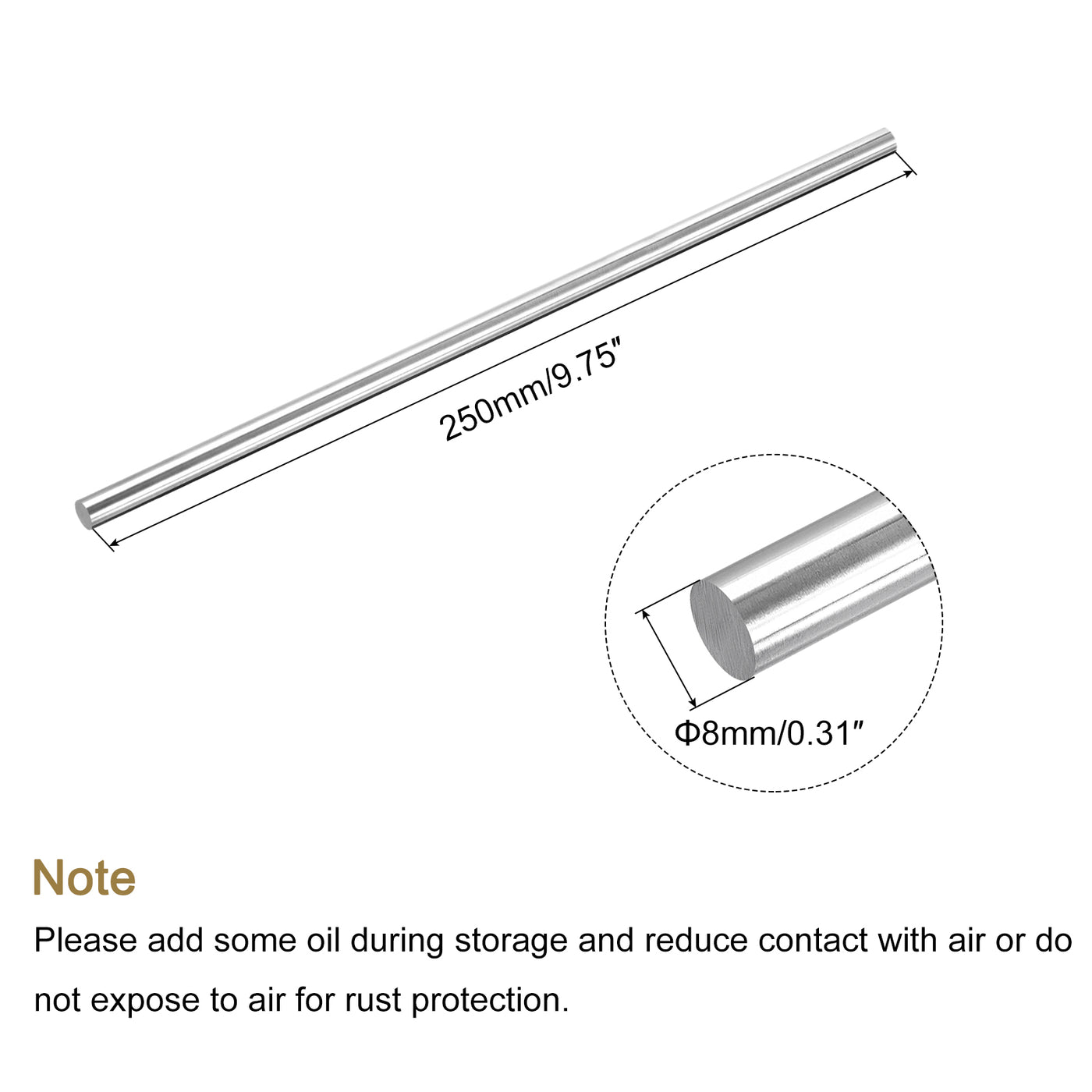 Harfington Round Steel Rod, Lathe Bar Stock Tool, for Shaft Gear,DIY Craft,8 x 250mm