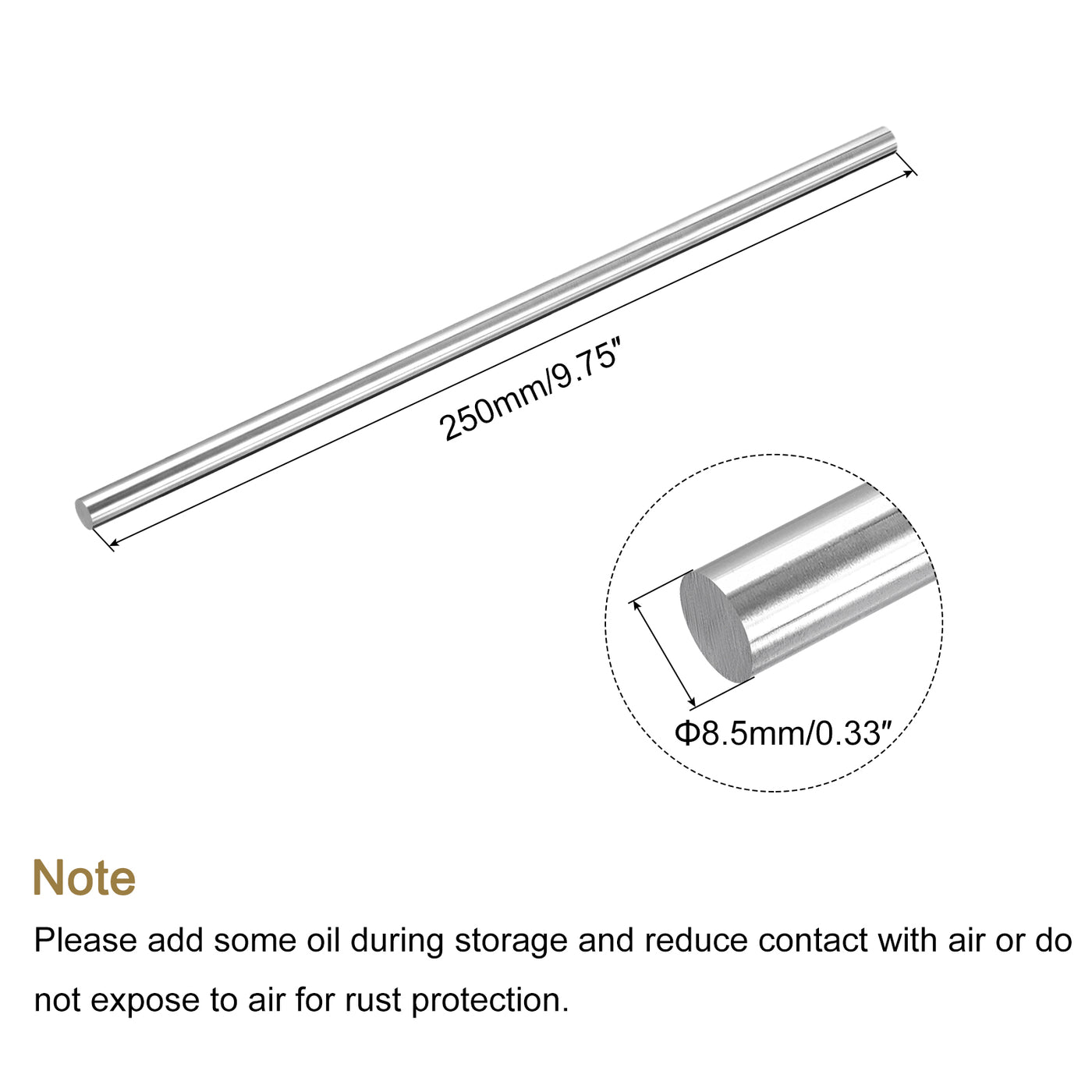 Harfington Round Steel Rod, Lathe Bar Stock Tool, for Shaft Gear,DIY Craft,8.5 x 250mm