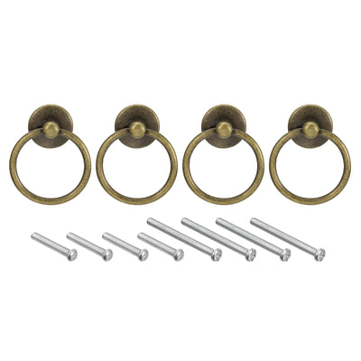 Harfington Uxcell 4Pcs Round Ring Pulls Drawers Knobs Bronze for Dresser Cupboard Wardrobe