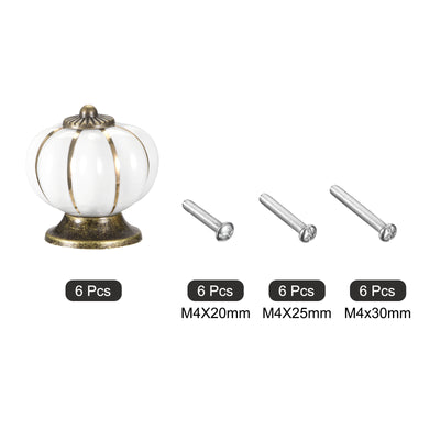 Harfington Uxcell Ceramic Drawer Knobs 6Pcs Pumpkin Handles Pulls 40mm Dia. W Screws White