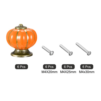 Harfington Uxcell Ceramic Drawer Knobs 6Pcs Pumpkin Handles Pulls 40mm Dia. W Screws Orange