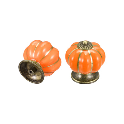 Harfington Uxcell Ceramic Drawer Knobs 6Pcs Pumpkin Handles Pulls 40mm Dia. W Screws Orange