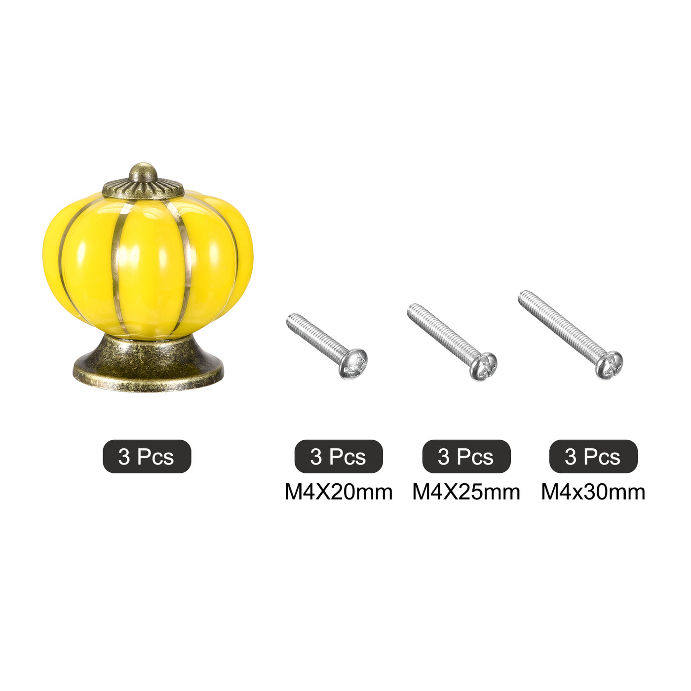 uxcell Uxcell Ceramic Drawer Knobs 3Pcs Pumpkin Handles Pulls 40mm Dia. W Screws Yellow