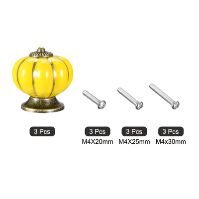 Harfington Uxcell Ceramic Drawer Knobs 3Pcs Pumpkin Handles Pulls 40mm Dia. W Screws Yellow