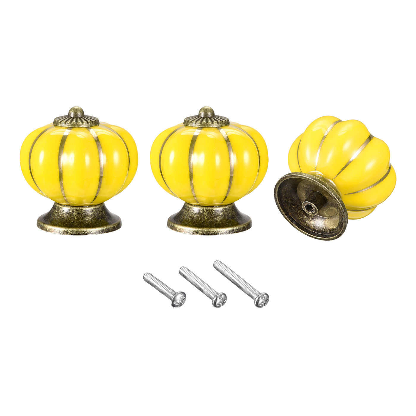 uxcell Uxcell Ceramic Drawer Knobs 3Pcs Pumpkin Handles Pulls 40mm Dia. W Screws Yellow