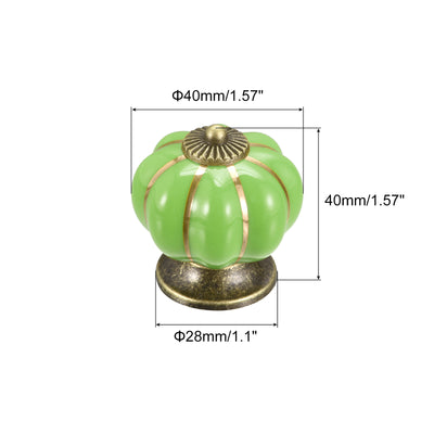 Harfington Uxcell Ceramic Drawer Knobs 3Pcs Pumpkin Handles Pulls 40mm Dia. W Screws Green