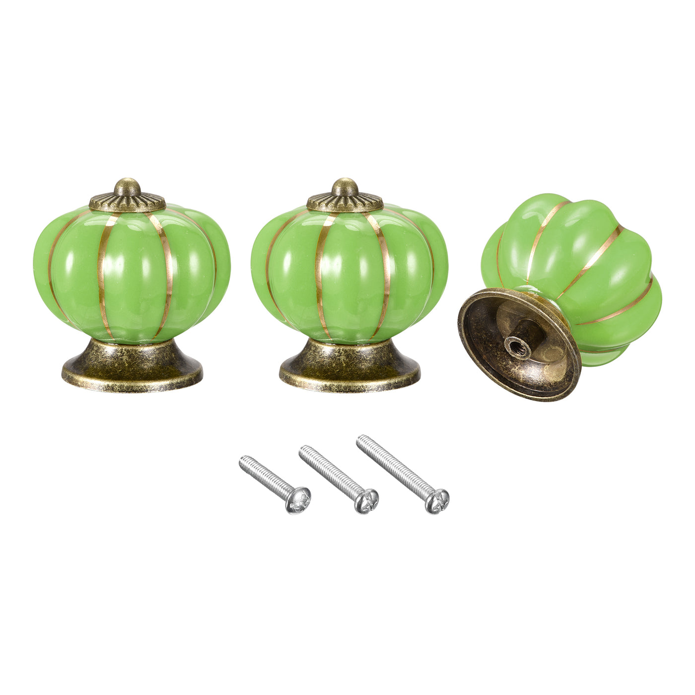 uxcell Uxcell Ceramic Drawer Knobs 3Pcs Pumpkin Handles Pulls 40mm Dia. W Screws Green