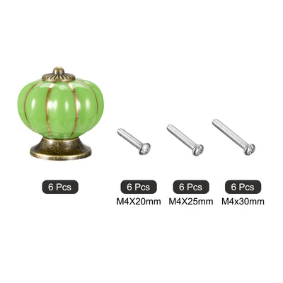 Harfington Uxcell Ceramic Drawer Knobs 6Pcs Pumpkin Handles Pulls 40mm Dia. W Screws Green