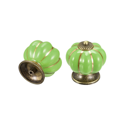 Harfington Uxcell Ceramic Drawer Knobs 6Pcs Pumpkin Handles Pulls 40mm Dia. W Screws Green