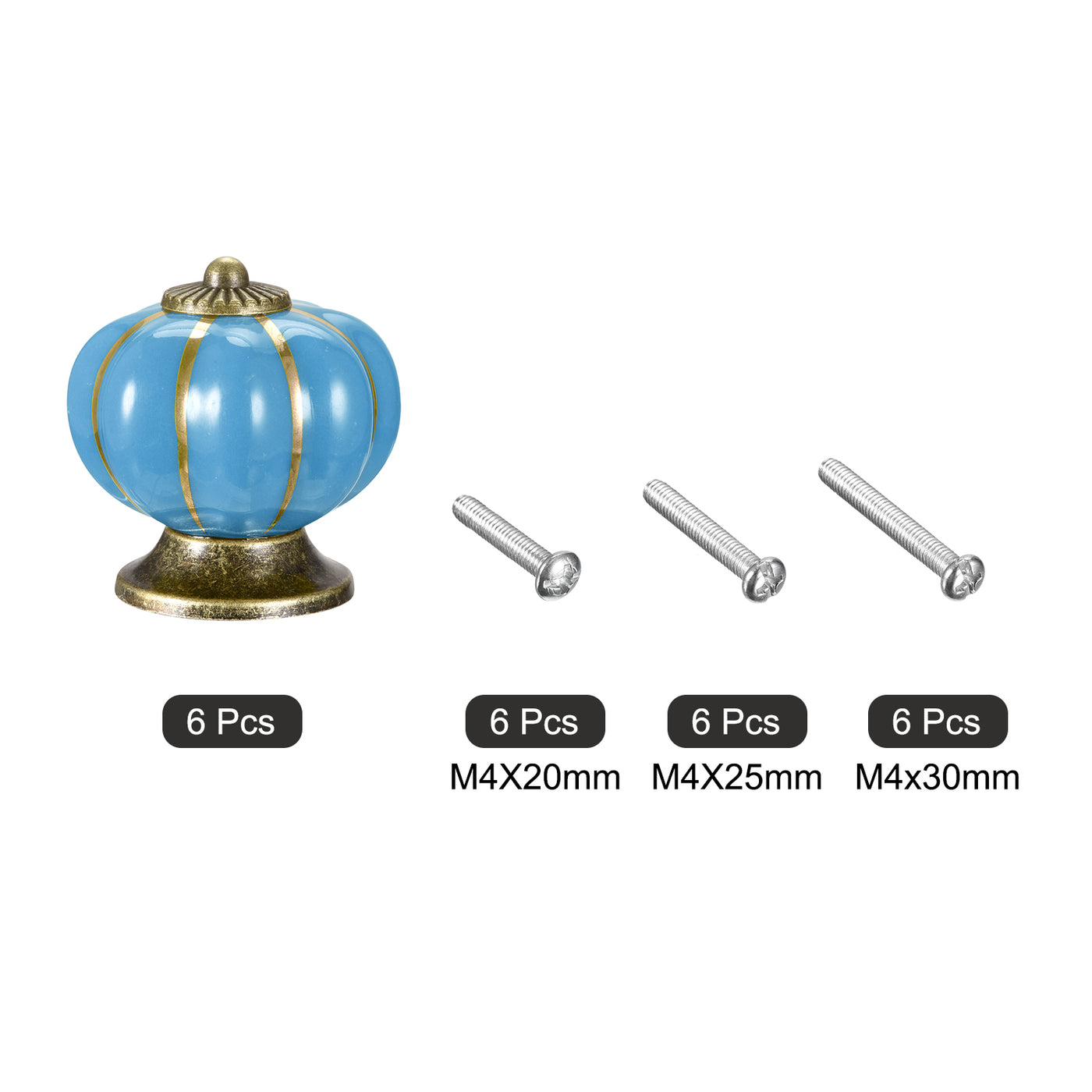 uxcell Uxcell Ceramic Drawer Knobs 6Pcs Pumpkin Handles Pulls 40mm Dia. W Screws Blue