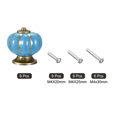 Harfington Uxcell Ceramic Drawer Knobs 6Pcs Pumpkin Handles Pulls 40mm Dia. W Screws Blue