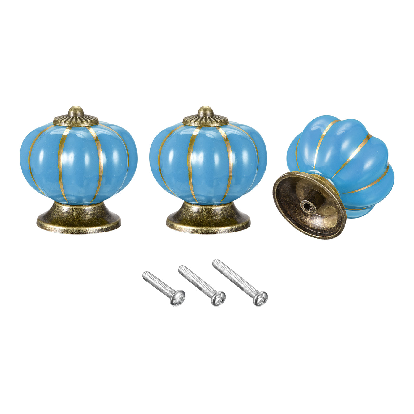 uxcell Uxcell Ceramic Drawer Knobs 6Pcs Pumpkin Handles Pulls 40mm Dia. W Screws Blue