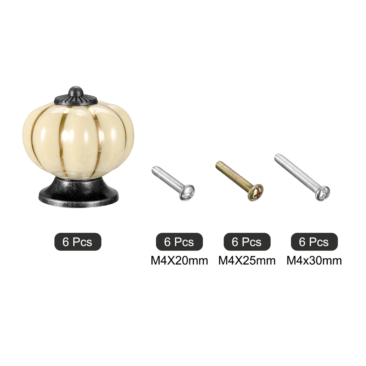 uxcell Uxcell Ceramic Drawer Knobs 6Pcs Pumpkin Handles Pulls 40mm Dia. W Screws Creamy White