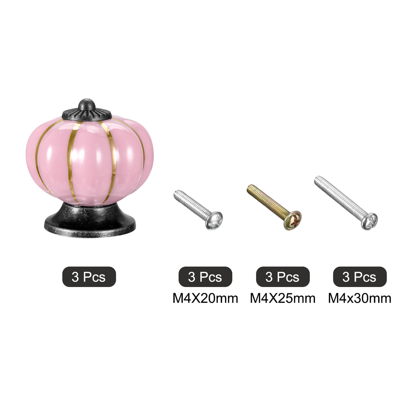 uxcell Uxcell Ceramic Drawer Knobs 3Pcs Pumpkin Handles Pulls 40mm Dia. W Screws Pink