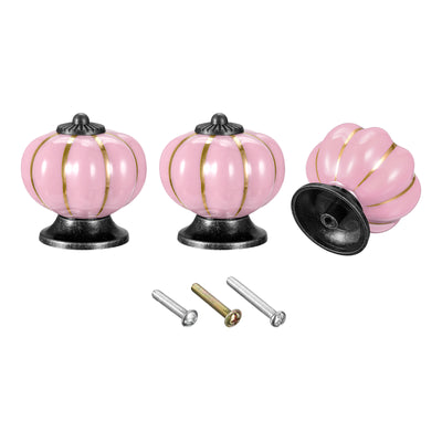 uxcell Uxcell Ceramic Drawer Knobs 3Pcs Pumpkin Handles Pulls 40mm Dia. W Screws Pink