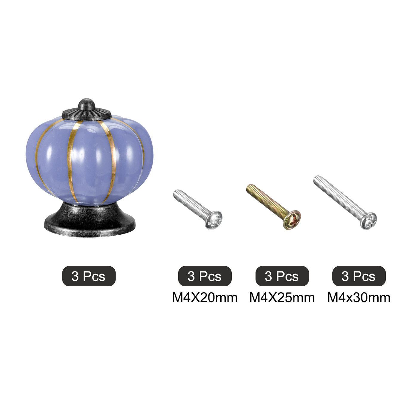 uxcell Uxcell Ceramic Drawer Knobs 3Pcs Pumpkin Handles Pulls 40mm Dia. W Screws Deep Blue