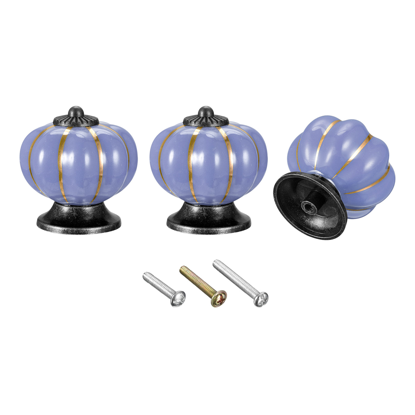 uxcell Uxcell Ceramic Drawer Knobs 3Pcs Pumpkin Handles Pulls 40mm Dia. W Screws Deep Blue